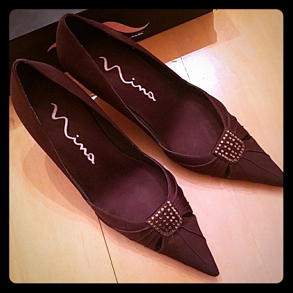 Nina Chocolate Brown Billie LS Luster Satin Heels